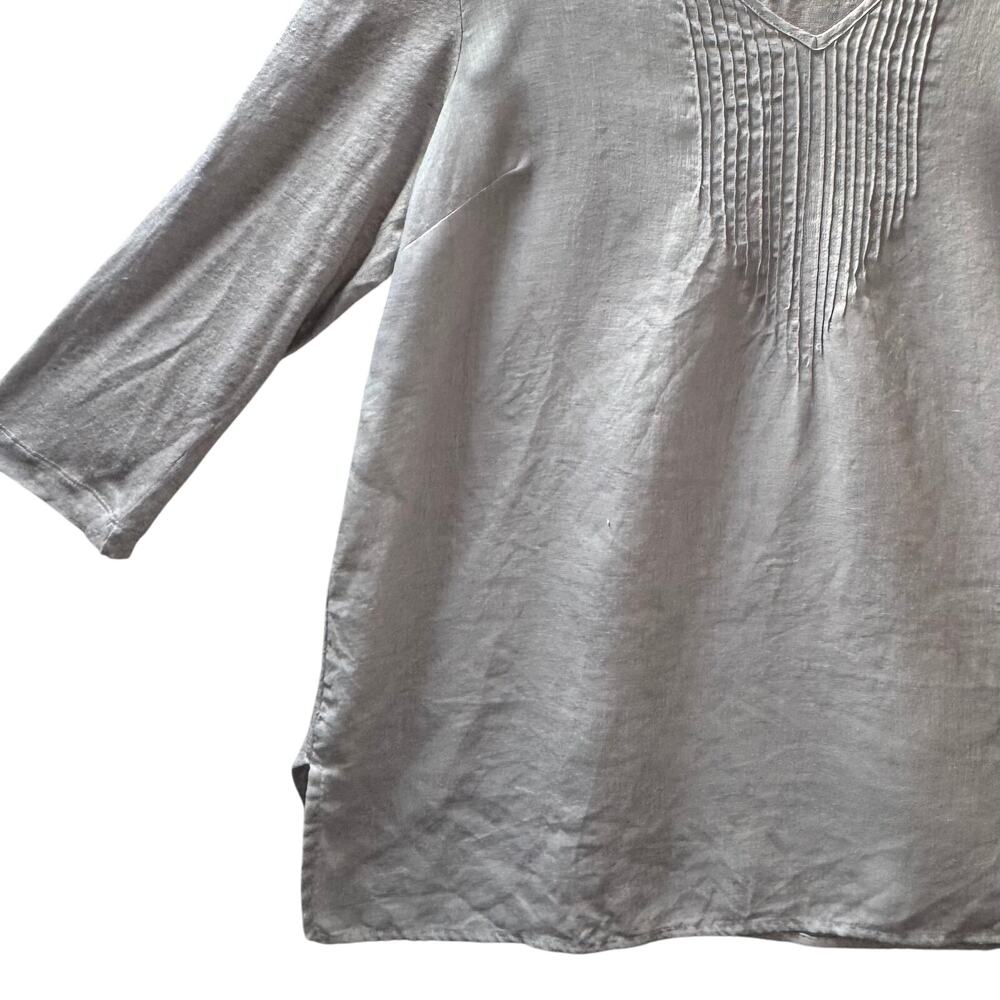 J. Jill Love Linen V Neck Micro-Pleat Tunic Lagonlook Oversize Top Women Gray - Picture 3 of 8